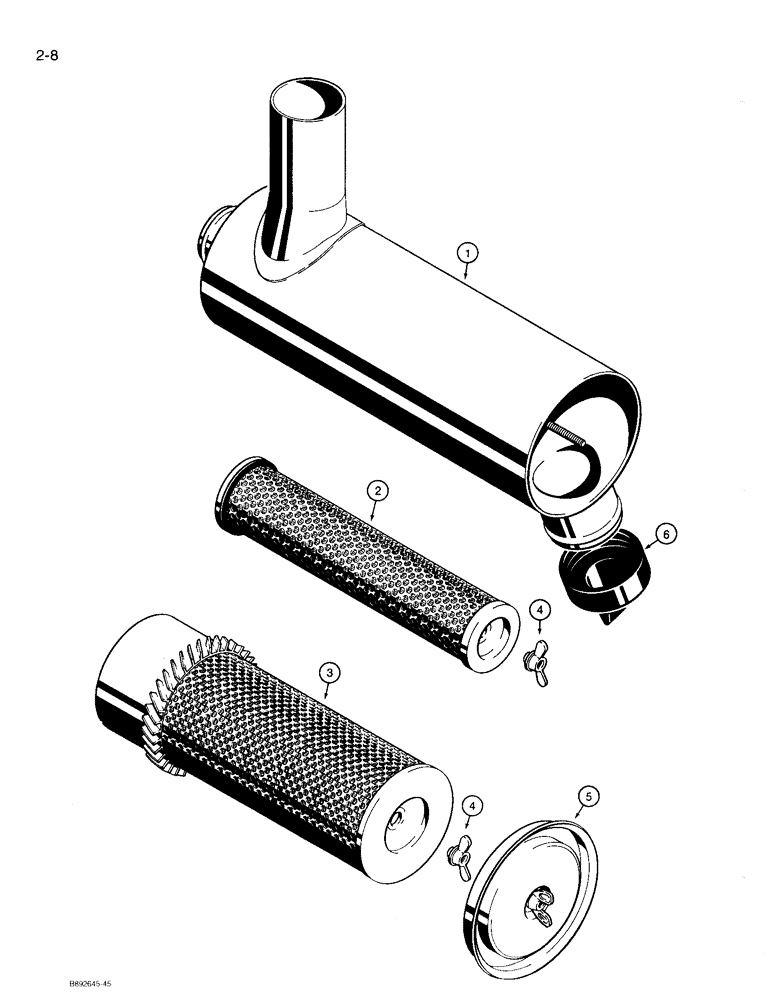 Схема запчастей Case 360 - (2-08) - AIR CLEANER - H673627, DEUTZ DIESEL ENGINE MODELS, PRIOR TO P.I.N. JAF0104257 (02) - ENGINE