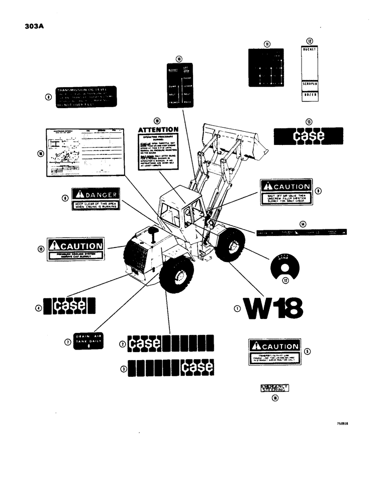 Схема запчастей Case W18 - (303A) - DECALS, LATE PRODUCTION (09) - CHASSIS