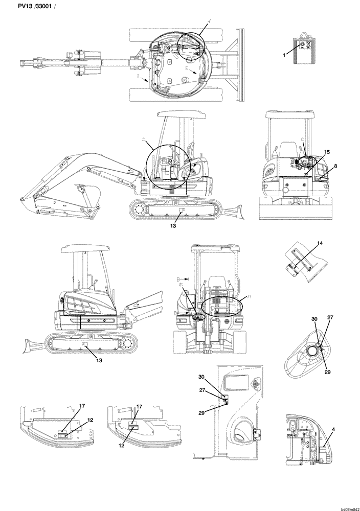 Схема запчастей Case CX27B PV13 - (06-001[01]) - NAME PLATE INSTALLATION (PW22T00083F3), PAGE 1 OF 2 NAME-PLATE