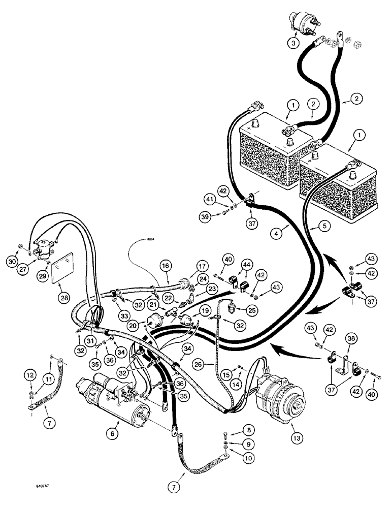 Схема запчастей Case 1187 - (084) - DETROIT DIESEL ENGINE ELECTRICAL SYSTEM (06) - ELECTRICAL SYSTEMS