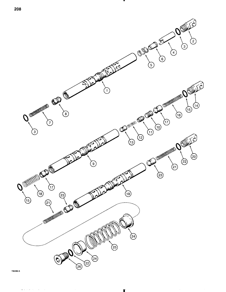 Схема запчастей Case W11 - (208) - LOADER CONTROL VALVE, VALVE SPOOLS (08) - HYDRAULICS