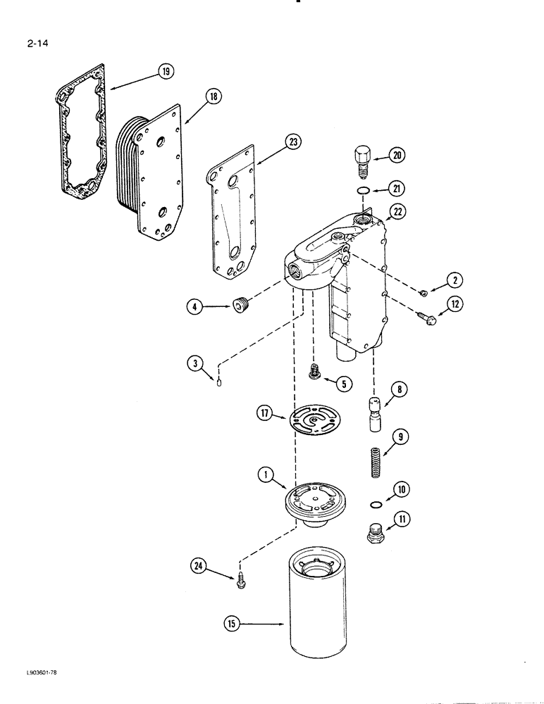Схема запчастей Case 1550 - (2-14) - OIL FILTER AND COOLER, 6T-830 ENGINE, FOR ENGINES SN 44500128 & AFT (02) - ENGINE