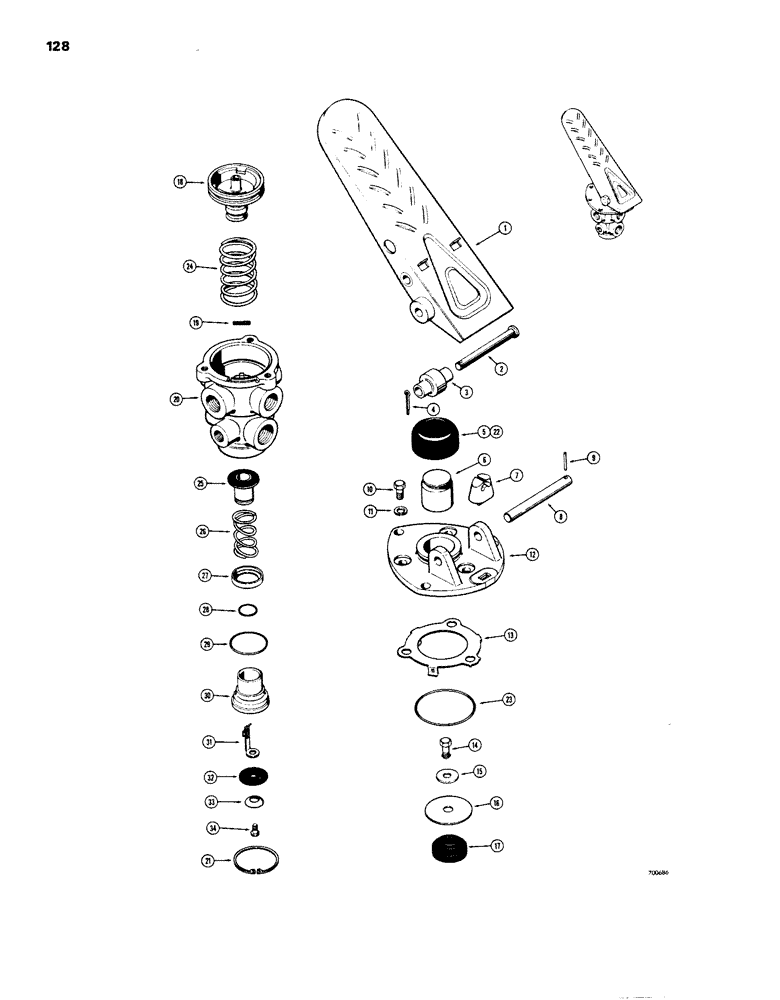 Схема запчастей Case W14 - (128) - BRAKE SYSTEM (L44173 TREADLE AND BRAKE VALVE) (07) - BRAKES