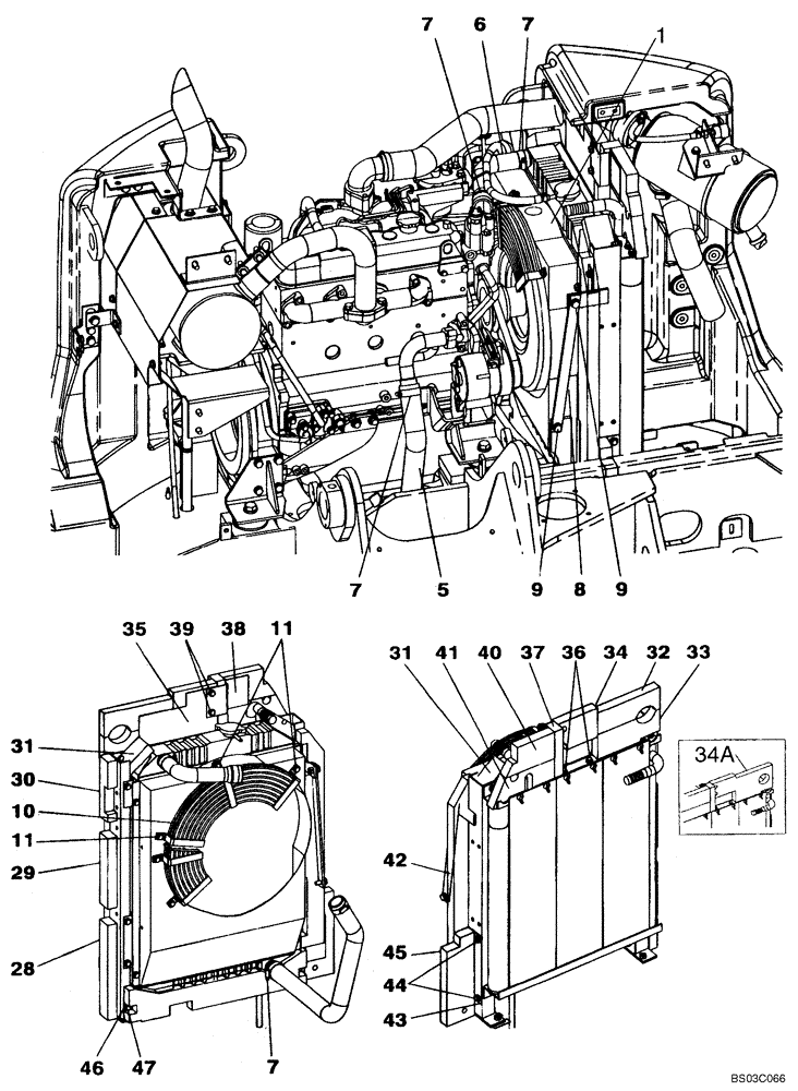 Схема запчастей Case CX75SR - (02-05) - RADIATOR AND CONNECTIONS (02) - ENGINE