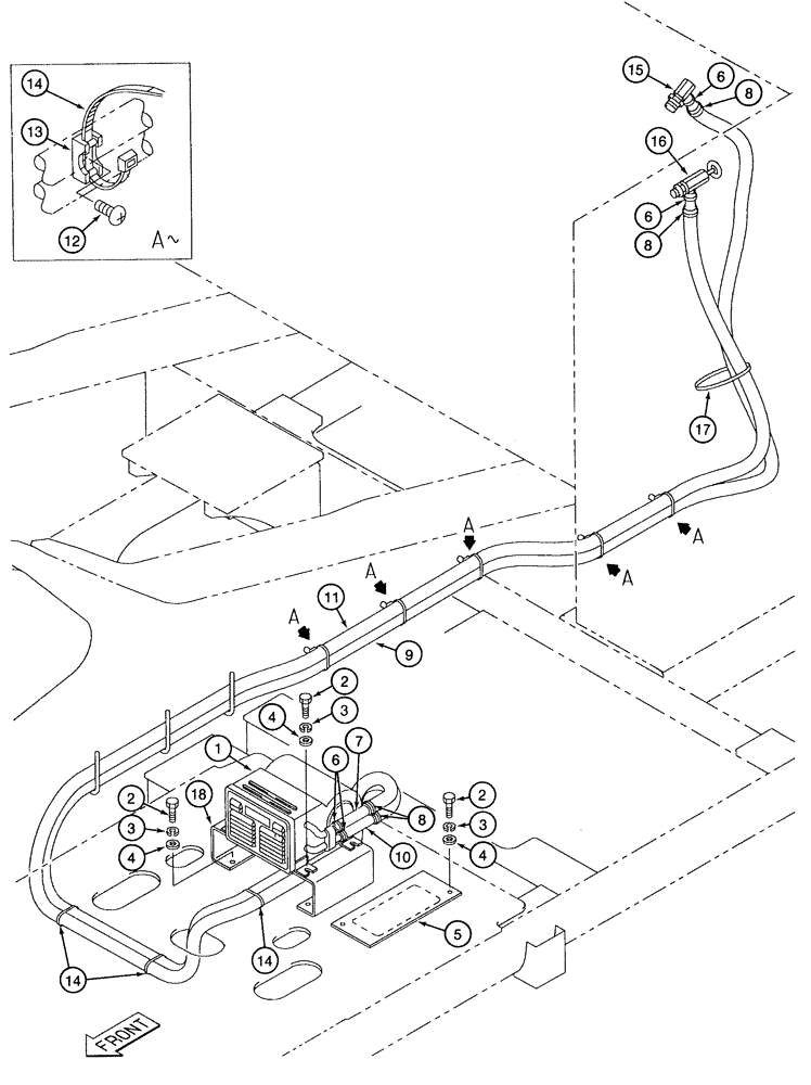 Схема запчастей Case 9050B - (9-038) - HEATER AND HOSES (09) - CHASSIS