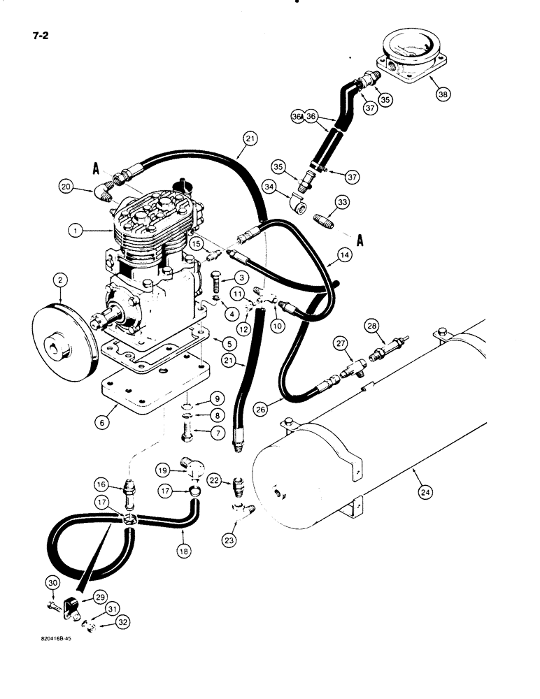 Схема запчастей Case W20C - (7-02) - BRAKE SYSTEM, AIR COMPRESSOR TO RESERVOIR, MODELS W/ BENDIX MANUFACTURED AIR COOLED AIR COMPRESSOR (07) - BRAKES