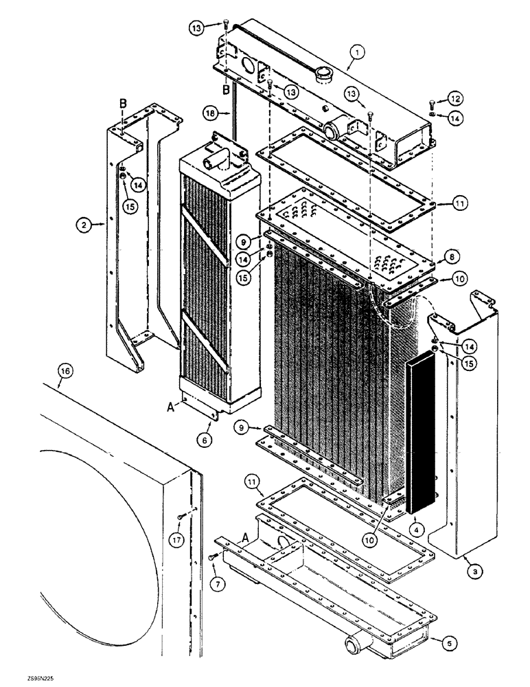 Схема запчастей Case 1150E - (2-124) - RADIATOR ASSEMBLY, GENERAL THERMODYNAMICS (02) - ENGINE