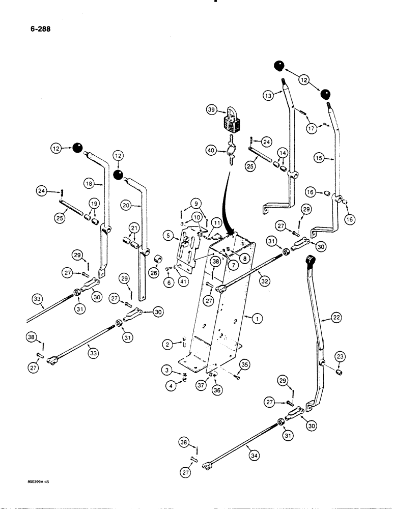 Схема запчастей Case 1450B - (6-288) - TRANSMISSION CONTROL TOWER AND LEVERS (06) - POWER TRAIN