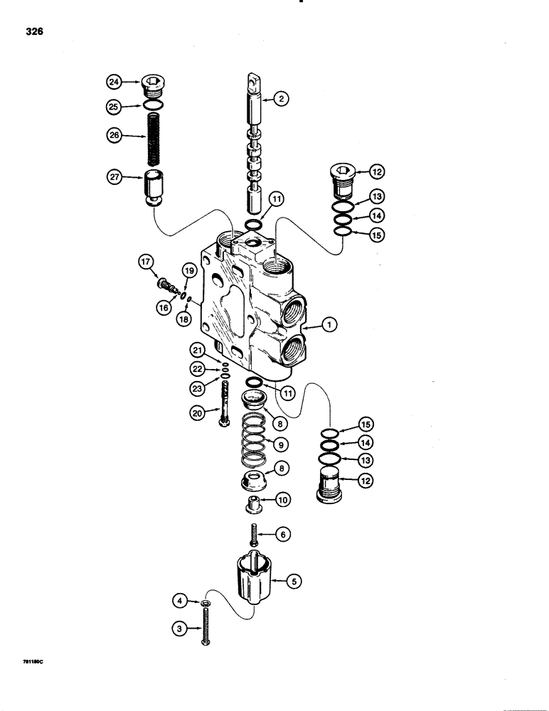 Схема запчастей Case 1150C - (326) - D87073 CONTROL VALVE SECTION, DOZER TILT/PITCH AND ANGLE SECTION (08) - HYDRAULICS