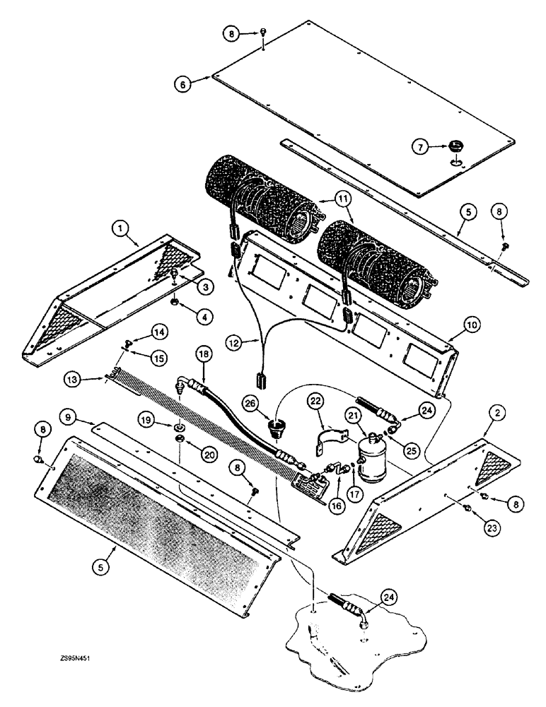 Схема запчастей Case 1155E - (9-106) - AIR COND., SYS, COVERS & MOUNTING ABOVE CAB ROOF, CONDENSER, RECIEVER-DRIER, BLOWER & INNER SEAL (09) - CHASSIS/ATTACHMENTS