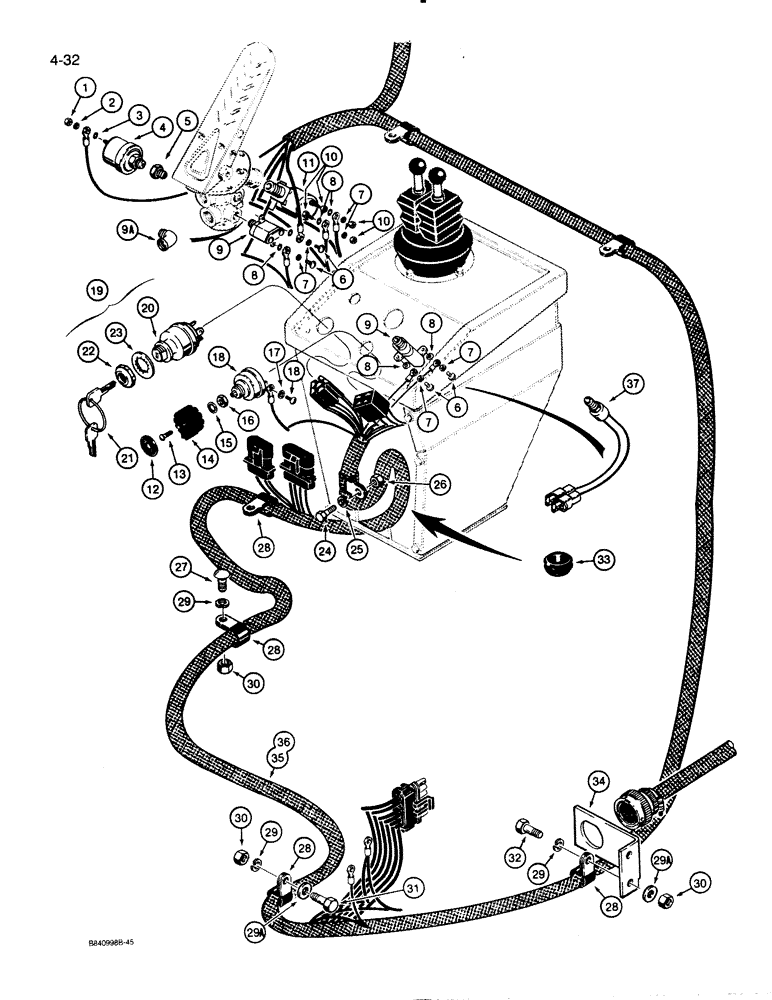Схема запчастей Case W30 - (4-32) - ELECTRICAL SYSTEM, FRONT HARNESS - CONSOLE, USED ON MODELS WITH ALLISON TRANSMISSION (04) - ELECTRICAL SYSTEMS