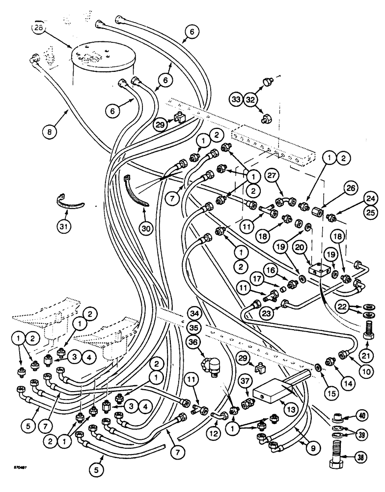 Схема запчастей Case 688 - (8-102) - HYDRAULIC CONTROL CIRCUIT, MANIFOLD TO FOOT CONTROL VALVES AND SWIVEL (08) - HYDRAULICS