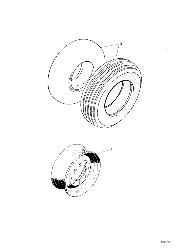 Схема запчастей Case 580F - (104) - FRONT WHEELS AND TIRES (44) - WHEELS