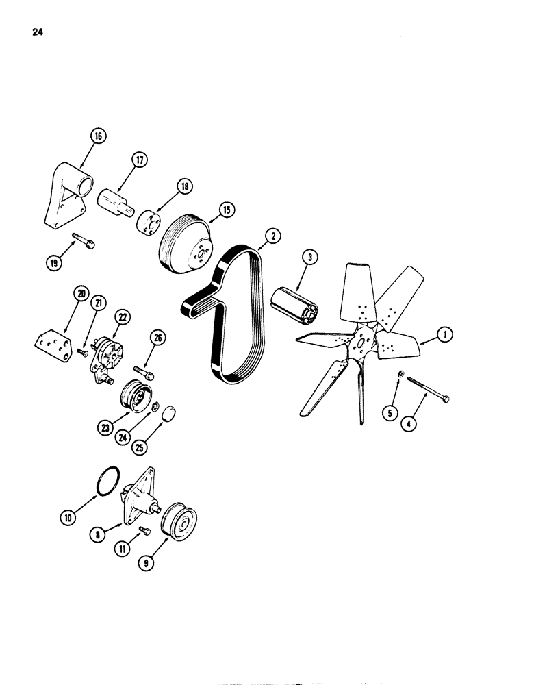 Схема запчастей Case 880D - (024) - FAN AND WATER PUMP SYSTEM, 6T-590 DIESEL ENGINE (01) - ENGINE