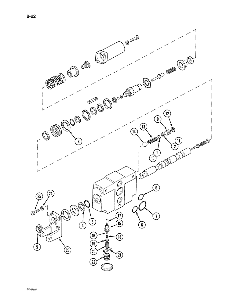 Схема запчастей Case 380B - (8-22) - REMOTE AUXILIARY VALVE ASSEMBLY - WITH ONE CHECK VALVE (08) - HYDRAULICS