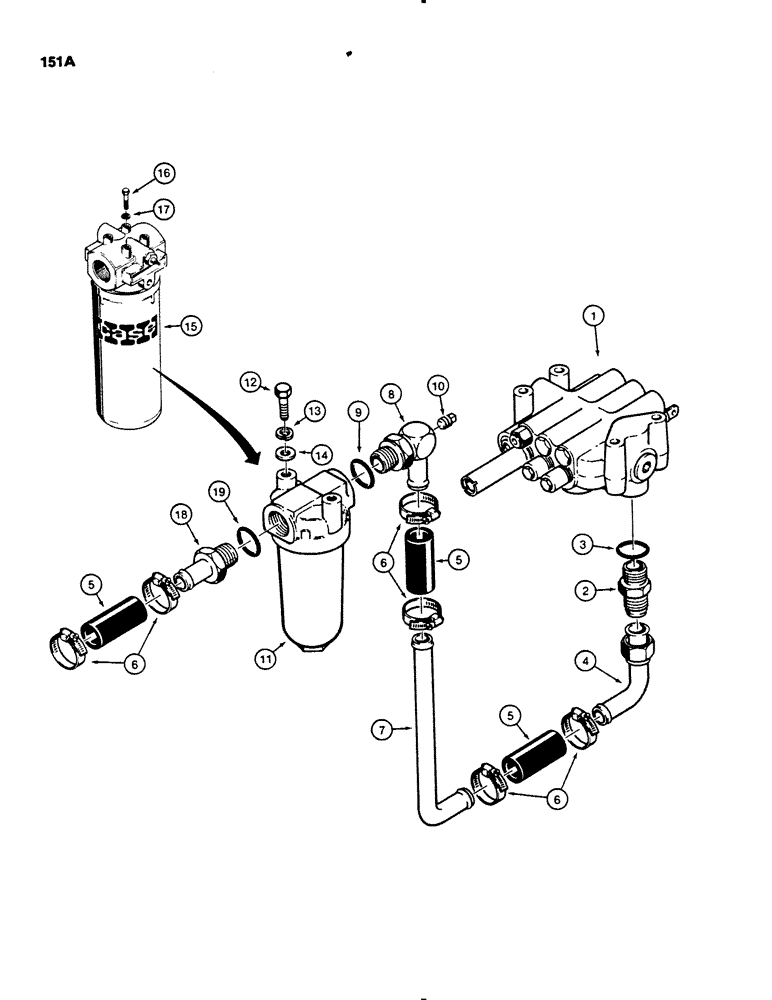 Схема запчастей Case 450B - (151A) - EQUIPMENT HYDRAULIC CIRCUIT, CONTROL VALVE TO HYDRAULIC RESERVOIR (07) - HYDRAULIC SYSTEM