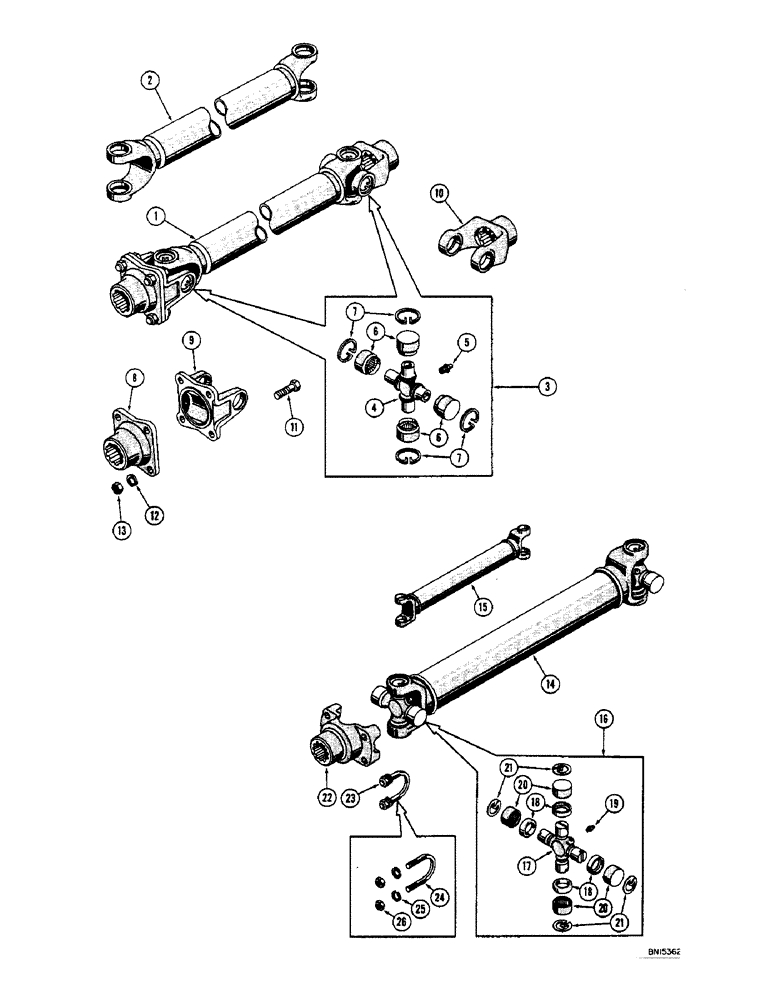 Схема запчастей Case 800 - (086) - DRIVESHAFT AND UNIVERSAL JOINTS (TYPE II "BLOOD BROS.") (03) - TRANSMISSION