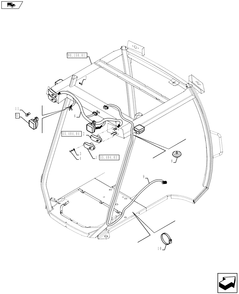 Схема запчастей Case 580SN - (55.404.02[01]) - VAR - 423000 - CANOPY, LAMP (55) - ELECTRICAL SYSTEMS
