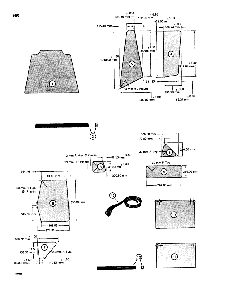 Схема запчастей Case 580SD - (560) - CAB GLASS, METRIC DIMENSIONS (09) - CHASSIS/ATTACHMENTS