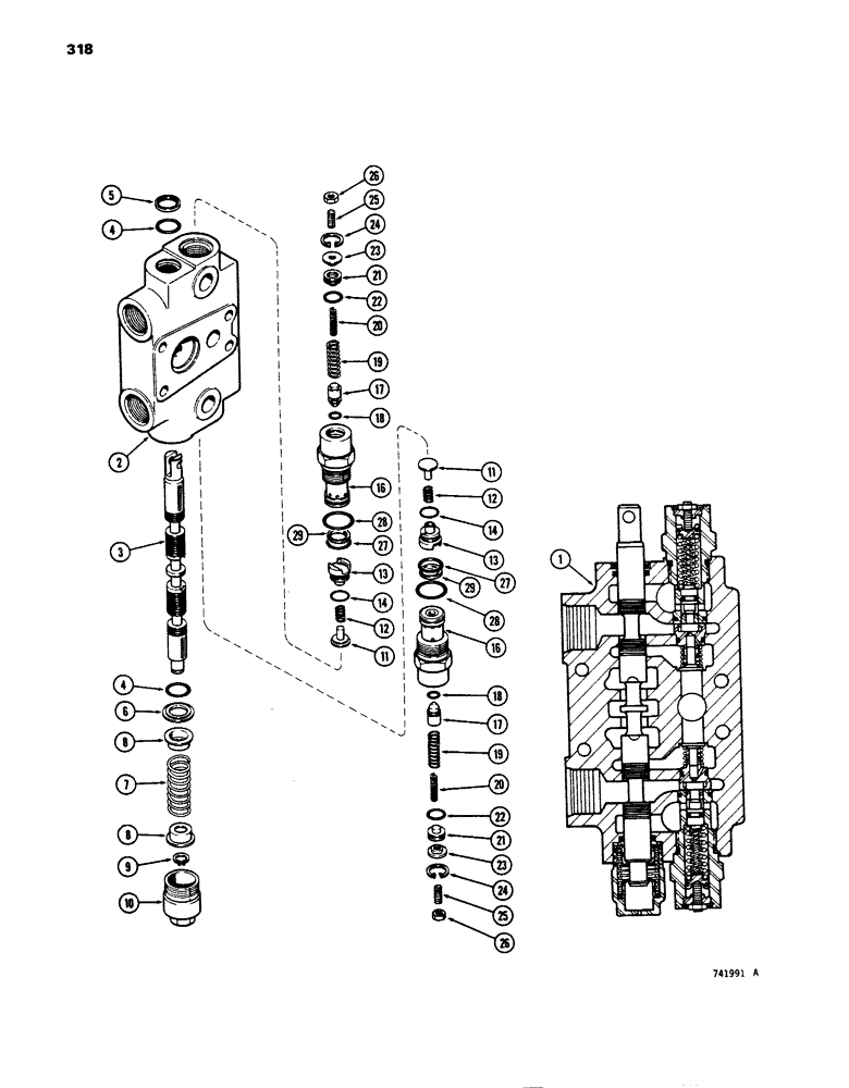 Схема запчастей Case 680E - (318) - BACKHOE CONTROL VALVE, DIPPER AND BUCKET SECTIONS (35) - HYDRAULIC SYSTEMS