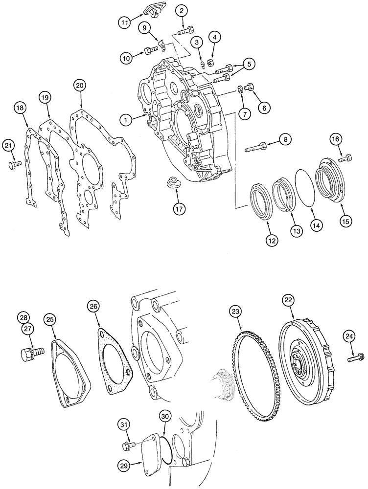 Схема запчастей Case 9050 - (2-48) - FLYWHEEL AND HOUSING (02) - ENGINE