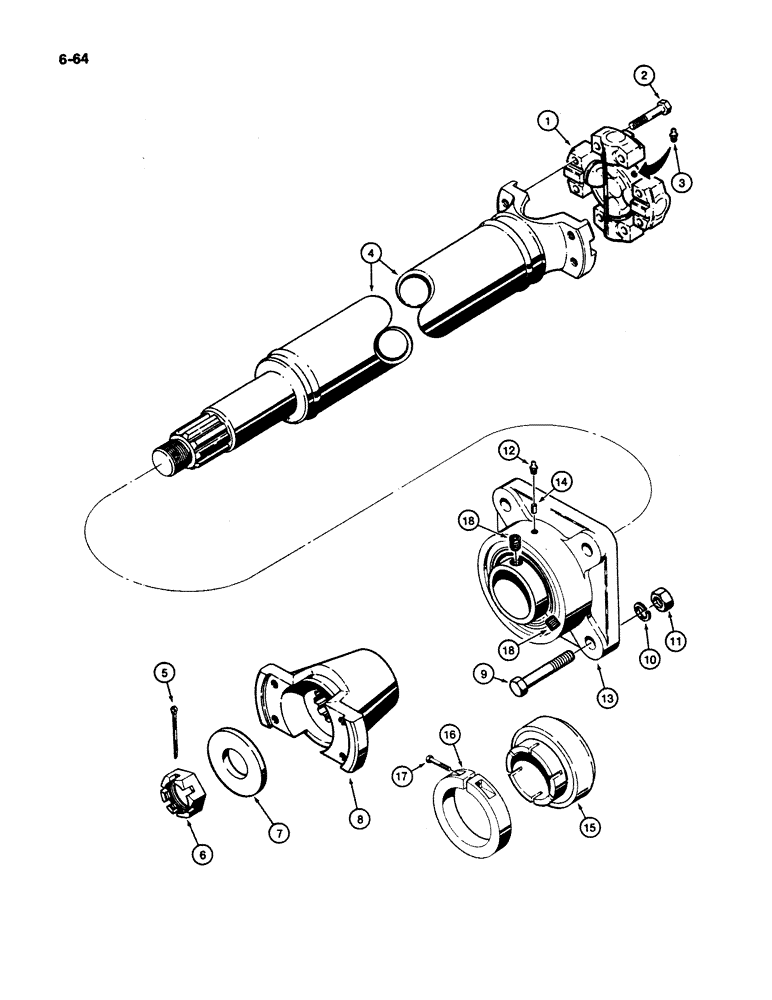 Схема запчастей Case W11B - (6-064) - FRONT AXLE DRIVE SHAFT AND BEARING, FUNK TRANSMISSION WITH (06) - POWER TRAIN