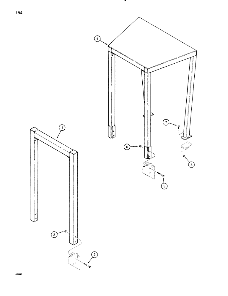 Схема запчастей Case P60 - (194) - ROPS CANOPY (90) - PLATFORM, CAB, BODYWORK AND DECALS