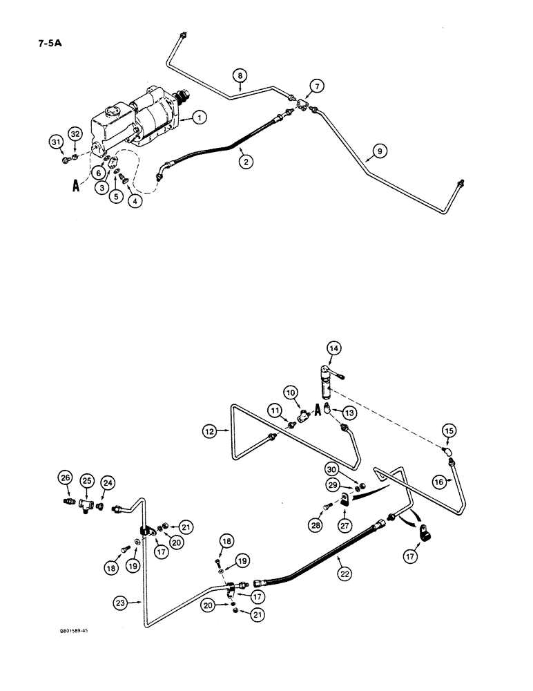 Схема запчастей Case W11B - (7-005A) - BRAKE SYSTEM, FRONT WHEEL AND CLUTCH CUTOUT, MODELS WITHOUT REMOTE BRAKE FLUID RESEVOIR (07) - BRAKES