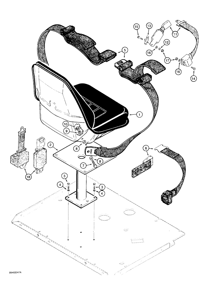 Схема запчастей Case 480F LL - (9-110) - SEAT MOUNTING PARTS AND SEAT BELT, STATIONARY (09) - CHASSIS/ATTACHMENTS