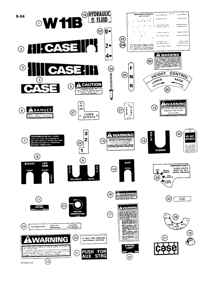 Схема запчастей Case W11B - (9-054) - DECALS (09) - CHASSIS/ATTACHMENTS