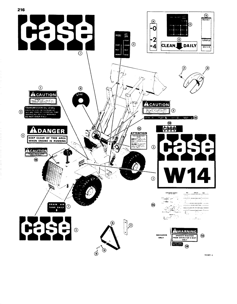 Схема запчастей Case W14 - (216) - DECALS, EARLY PRODUCTION (09) - CHASSIS
