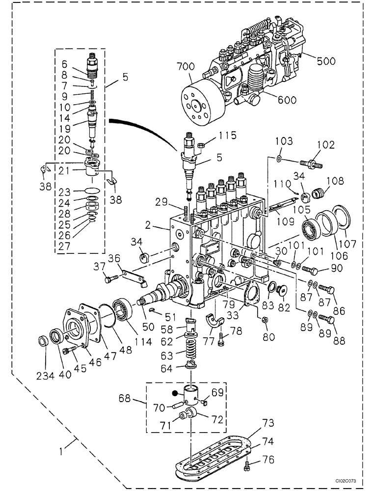 Схема запчастей Case CX460 - (03-08) - FUEL INJECTION PUMP AND DRIVE (03) - FUEL SYSTEM