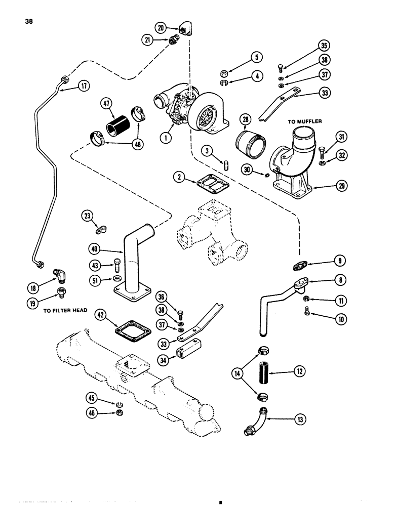 Схема запчастей Case 1080 - (038) - TURBOCHARGER SYSTEM, 504BDT DIESEL ENGINE (10) - ENGINE
