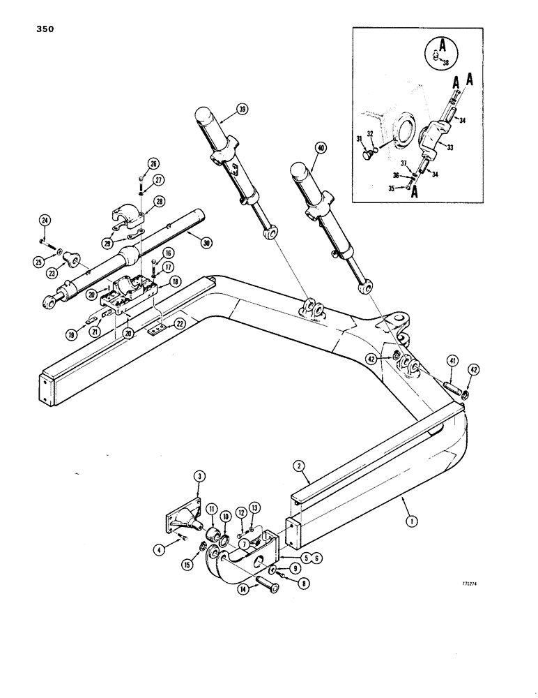 Схема запчастей Case 1450 - (350) - ANGLE TILT PITCH DOZER, FRAME, SLIDE AND TRUNNION (09) - CHASSIS/ATTACHMENTS
