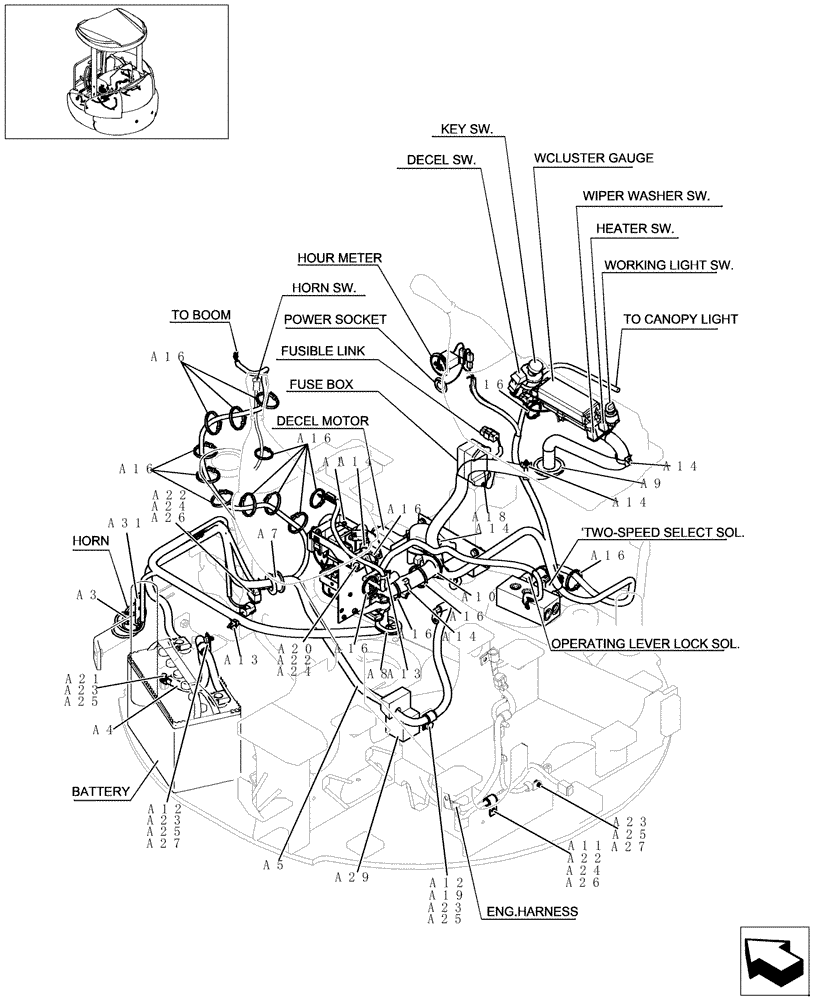 Схема запчастей Case CX20B - (312-01A[1]) - ELECTRIC SYSTEM - HARNESS UPPER FRAME (55) - ELECTRICAL SYSTEMS