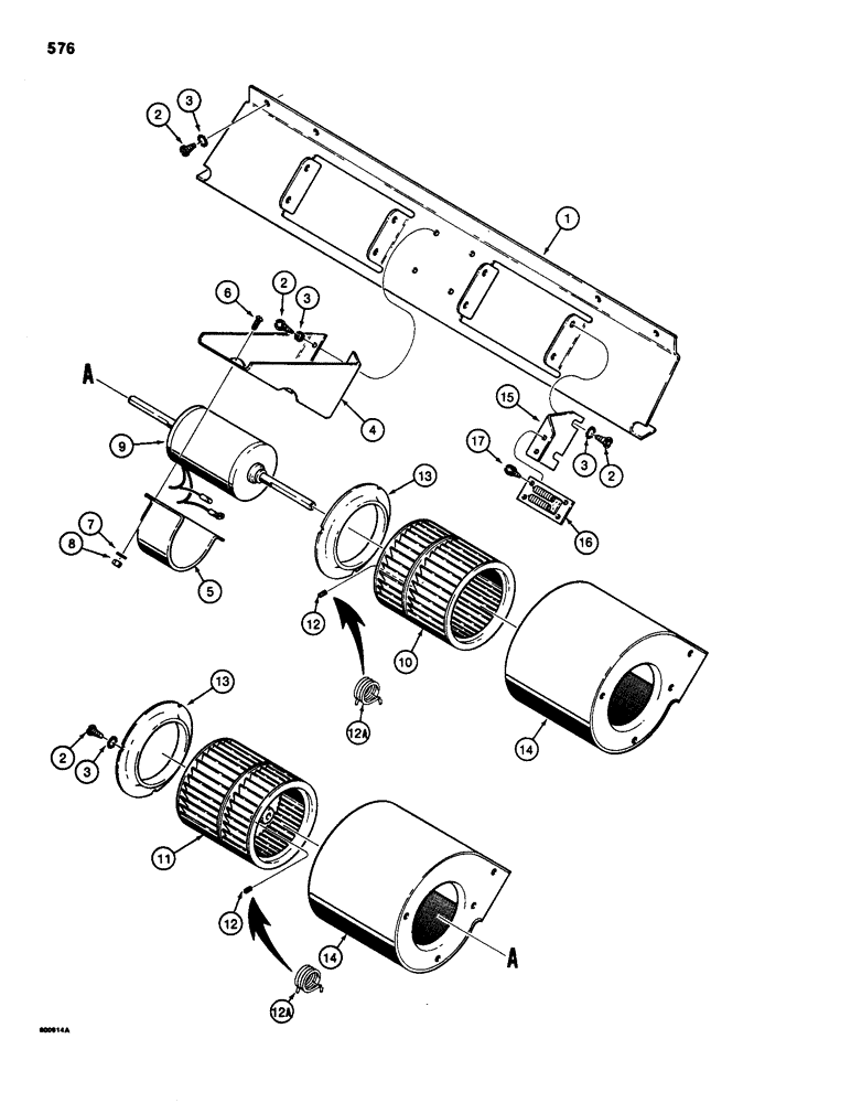 Схема запчастей Case 580SD - (576) - CAB BLOWER, WITH METAL FAN HOUSING, IF USED (09) - CHASSIS/ATTACHMENTS