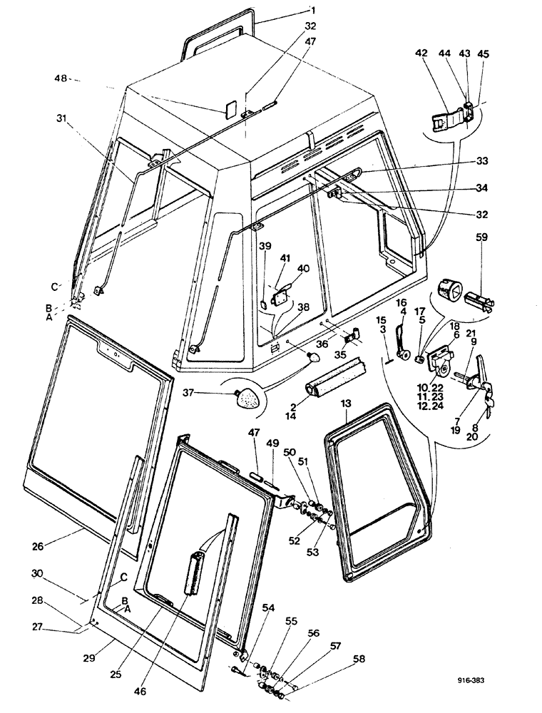 Схема запчастей Case 580F - (344) - CAB, DOORS (90) - PLATFORM, CAB, BODYWORK AND DECALS