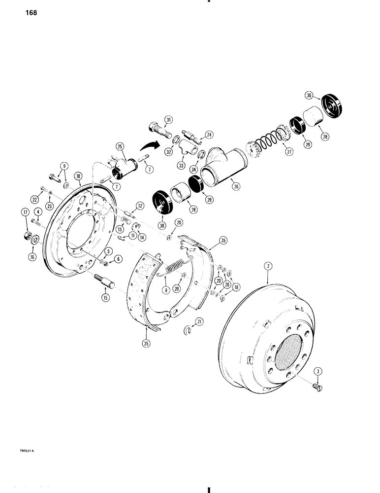 Схема запчастей Case W11 - (168) - L110131 AXLE, BRAKE PARTS (07) - BRAKES