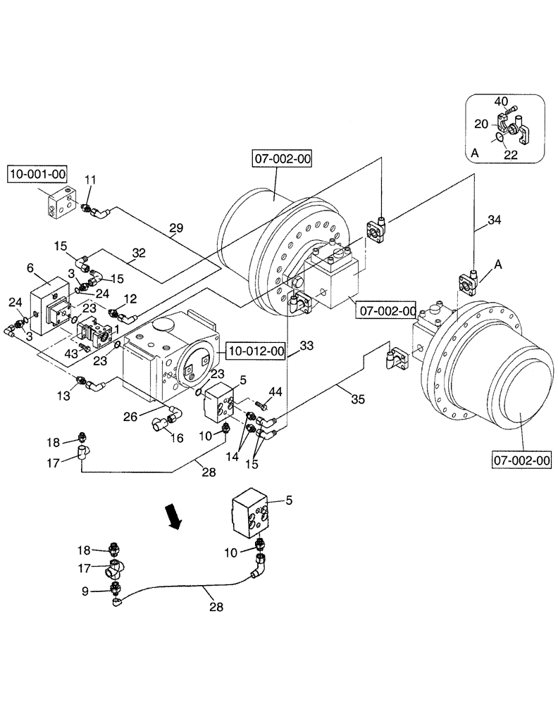 Схема запчастей Case SR15 - (09-001-00[01]) - HYDRAULIC CIRCUIT, BRAKING - IF USED (07) - BRAKES