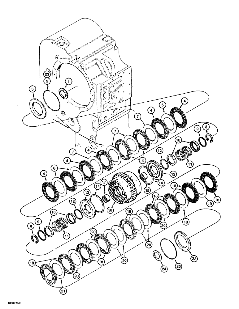 Схема запчастей Case 721B - (6-21A) - TRANSMISSION ASSEMBLY, REVERSE AND SECOND CLUTCH PACK, P.I.N JEE0052701 (06) - POWER TRAIN