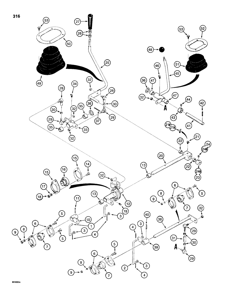 Схема запчастей Case 1155D - (316) - EQUIPMENT CONTROL VALVE AND LEVERS, TWO CONTROL LEVERS -3 SPOOL VALVE (08) - HYDRAULICS