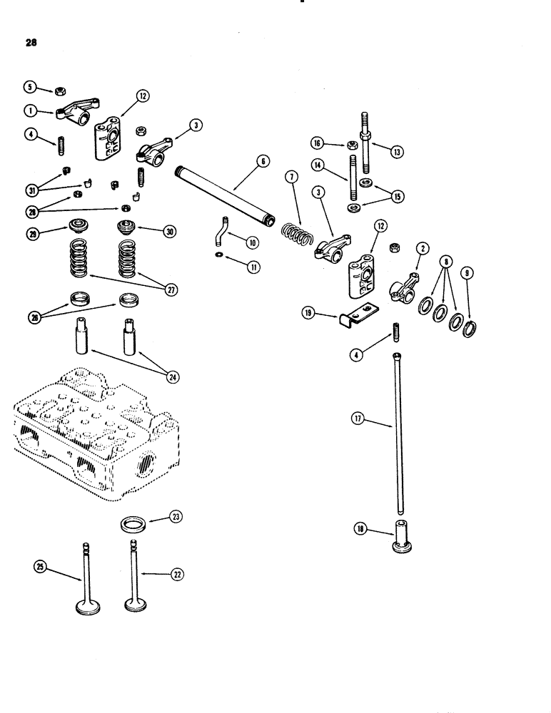 Схема запчастей Case 1150C - (028) - VALVE MECHANISM, 451BD DIESEL ENGINE (02) - ENGINE
