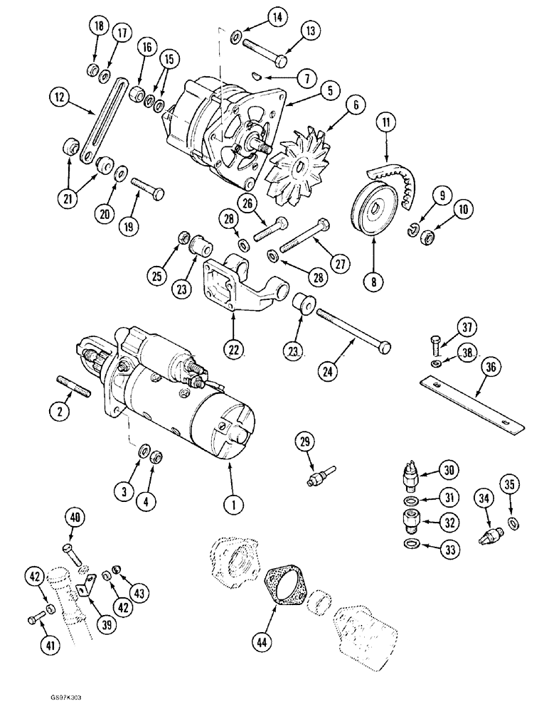 Схема запчастей Case 170C - (2-8) - ENGINE MOUNTED COMPONENTS AND ADAPTING PARTS (02) - ENGINE