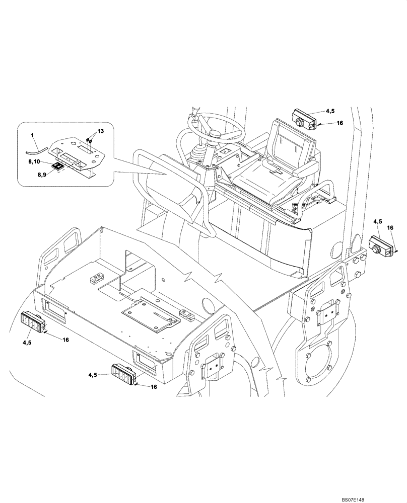 Схема запчастей Case DV202 - (04-421/124[01]) - WORK LIGHTS - FRONT AND REAR (GROUP 421/124) (04) - ELECTRICAL SYSTEMS
