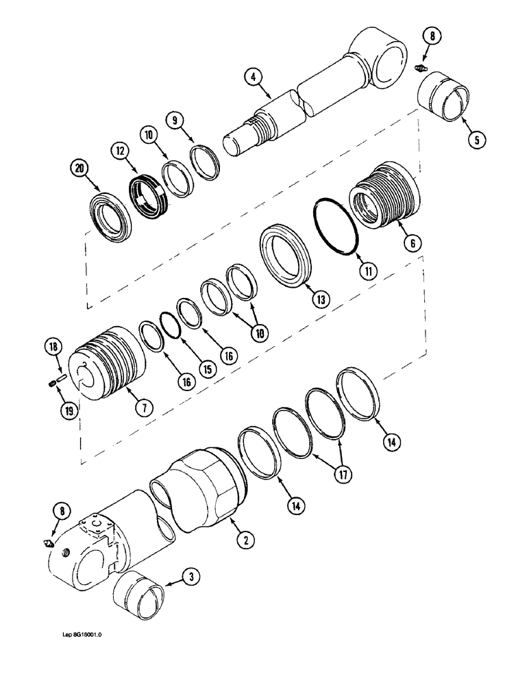 Схема запчастей Case 1088 - (8G-40) - TOOL CYLINDER, P.I.N. FROM 20235 AND AFTER, P.I.N. FROM 106901 AND AFTER (08) - HYDRAULICS