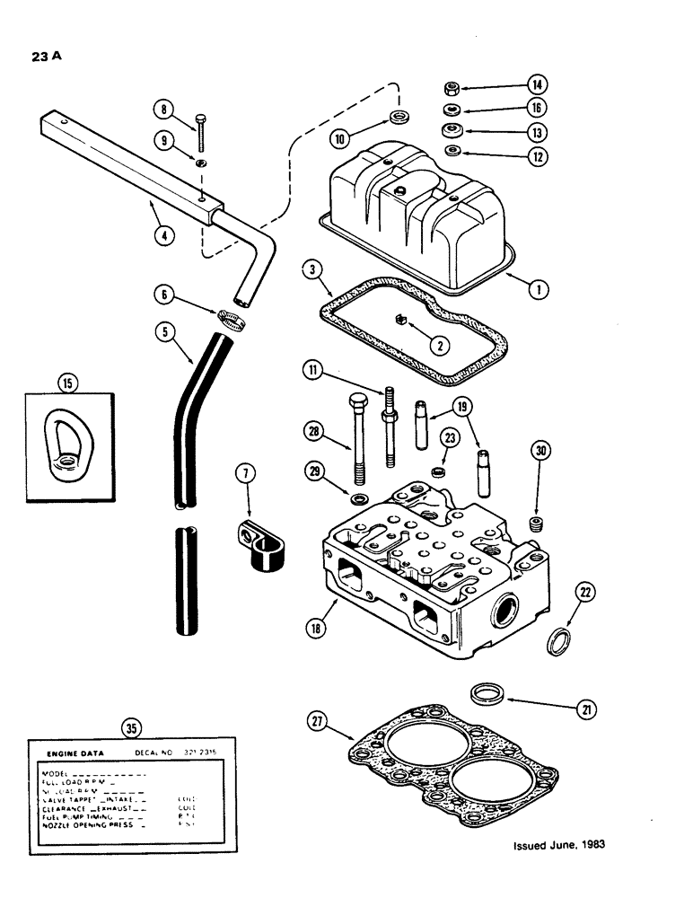 Схема запчастей Case 850C - (023A) - CYLINDER HEAD AND COVER, 336BD AND 336BDT DIESEL ENGINES WITH SQUARE BREATHER TUBE (01) - ENGINE