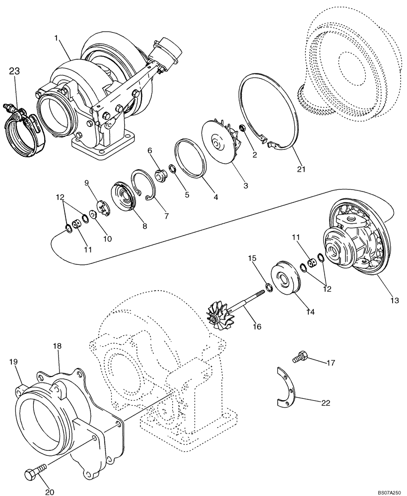 Схема запчастей Case CX330 - (02-10) - TURBOCHARGER ASSY (02) - ENGINE