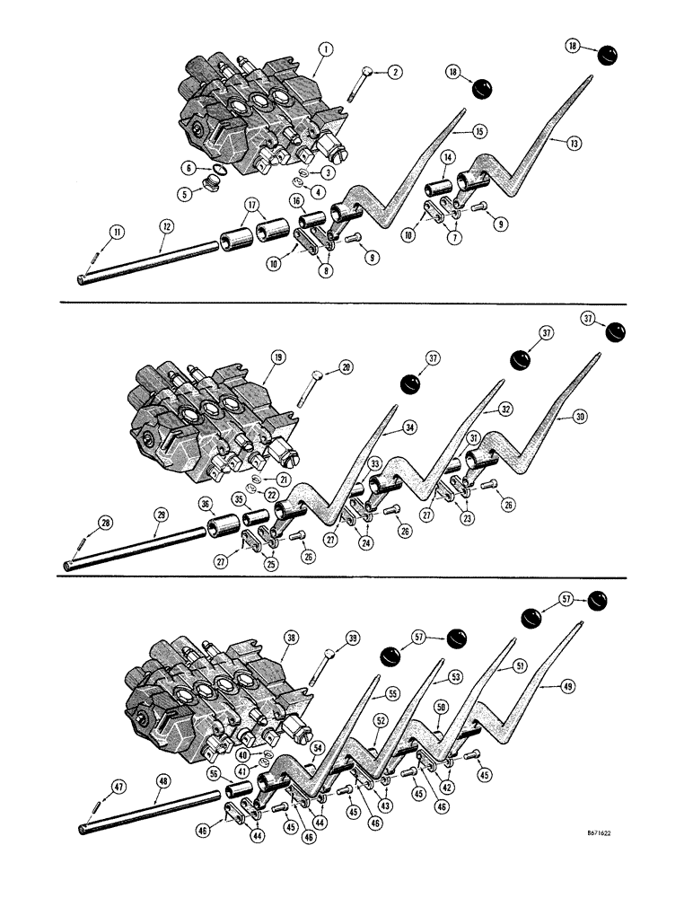 Схема запчастей Case 1150 - (196) - EQUIPMENT CONTROL VALVES AND LEVERS (LATE PRODUCTION), USED ON LOADER & DOZER MODELS W/OUT RIPPER (07) - HYDRAULIC SYSTEM