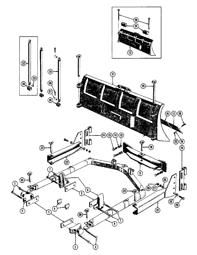 Схема запчастей Case 600 - (174) - MECHANICAL ANGLE DOZER INSTALLATION, FRAME, MOLDBOARD, CYL, BRACKETS, MTG. PARTS (05) - UPPERSTRUCTURE CHASSIS