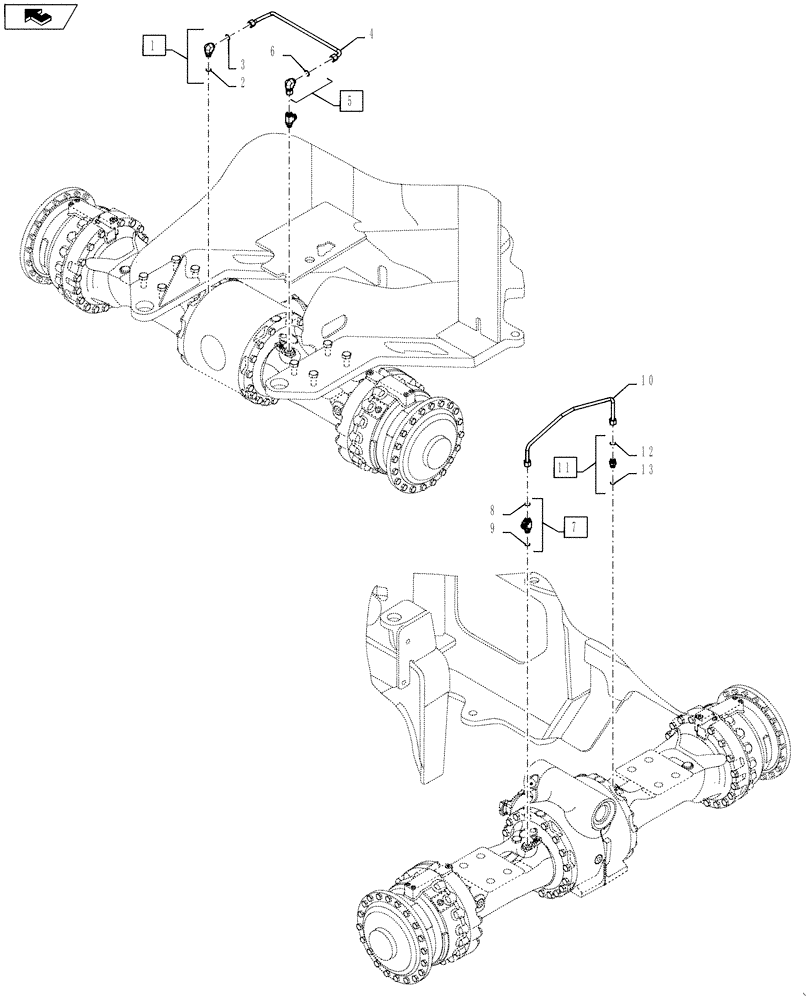 Схема запчастей Case 621F - (33.202.06) - MAIN BRAKE HYDRAULICS, AXLE LINES (33) - BRAKES & CONTROLS